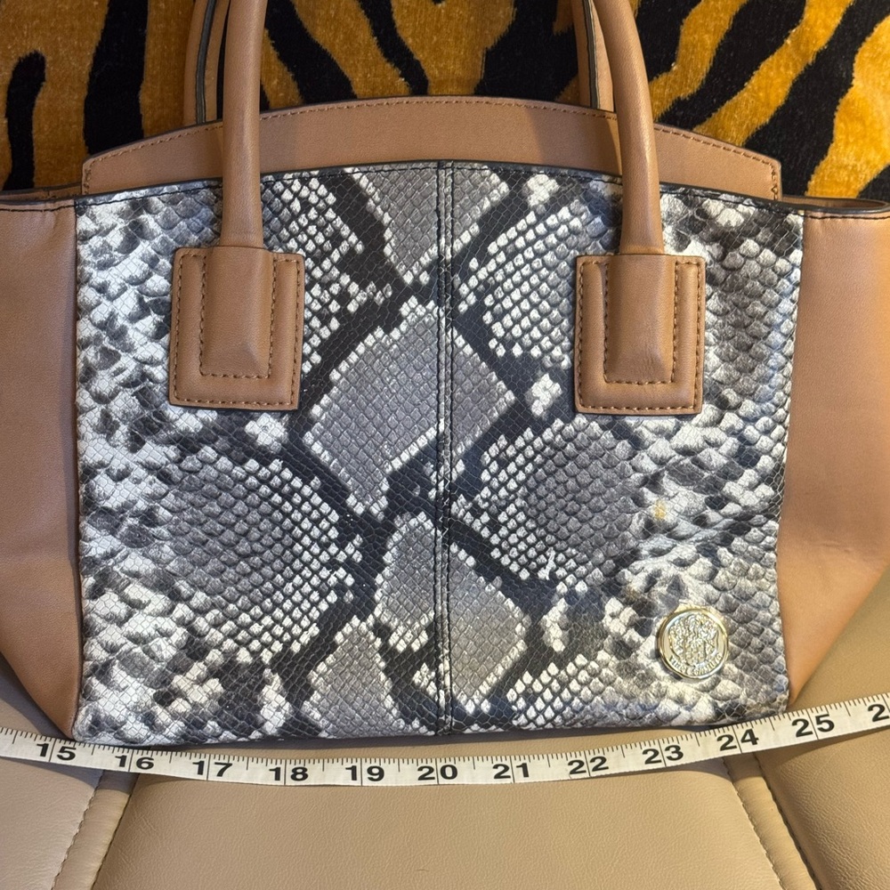 Vince Camuto Small Tan & Gray Snake-Print Tote Handbag